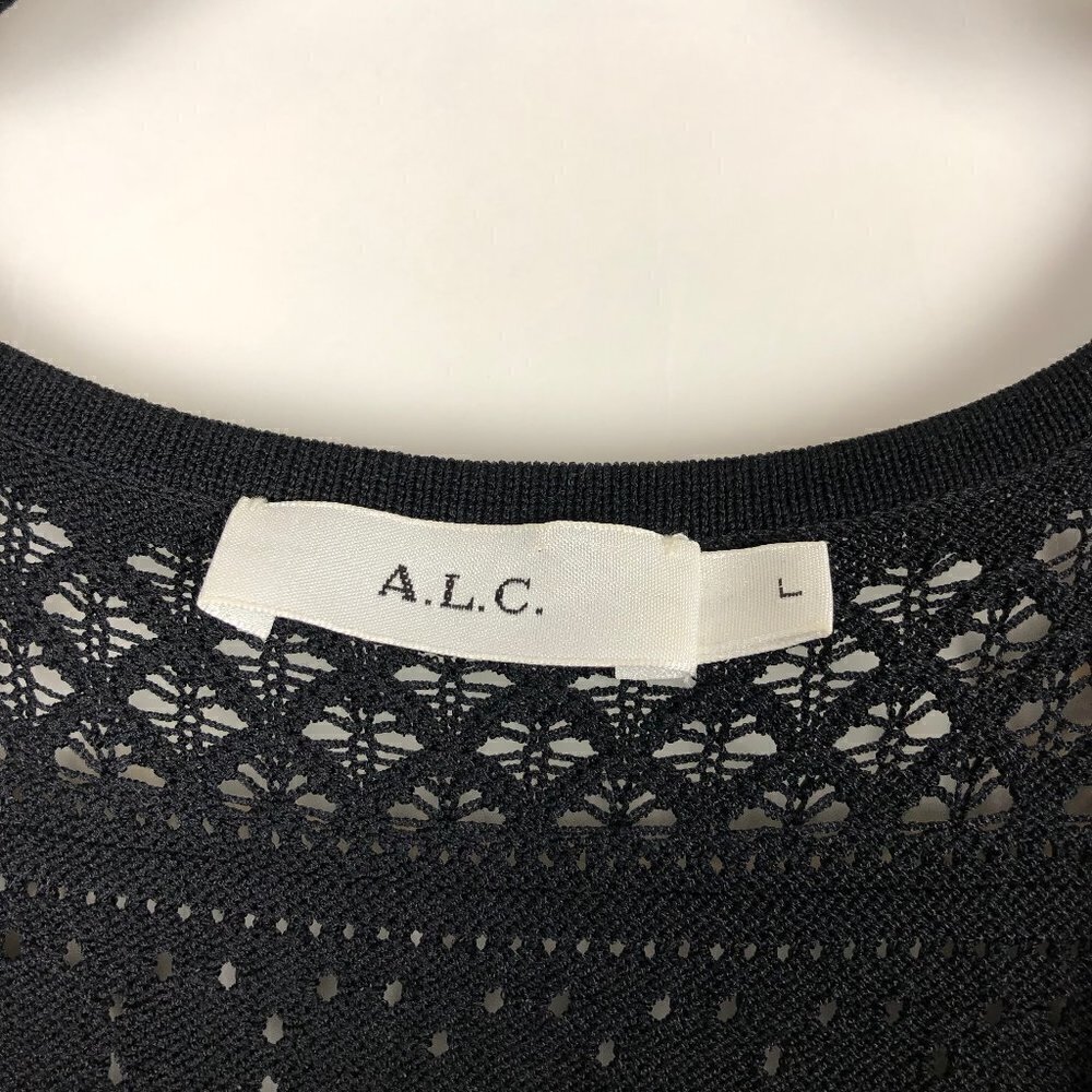 SALE A.L.C. Trevi Black V-Neck Tie-Front Detail Crochet Fringed Midi Dress Large - Picture 8 of 15